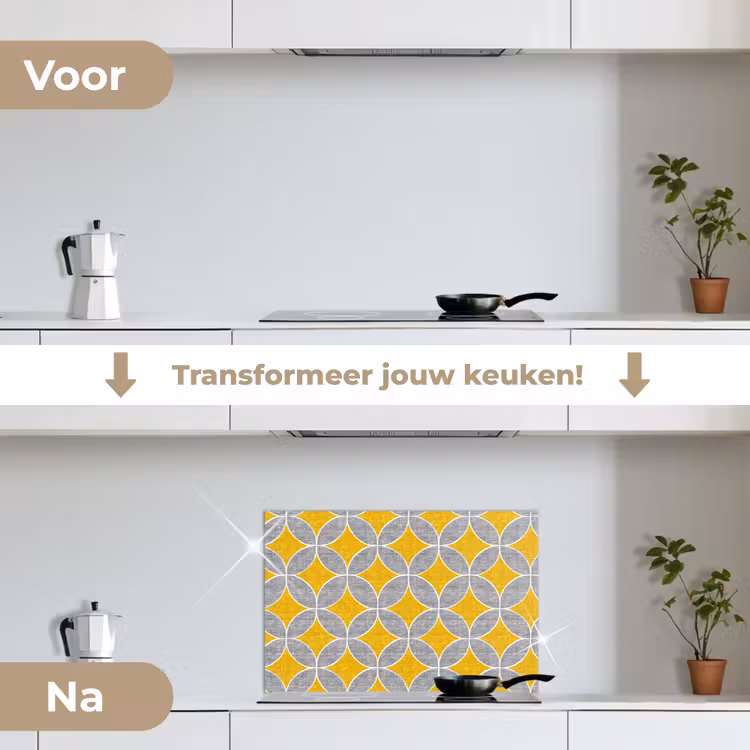 Spatscherm keuken - Geometrisch - Cirkels - Textuur - Grijs - Geel — 3