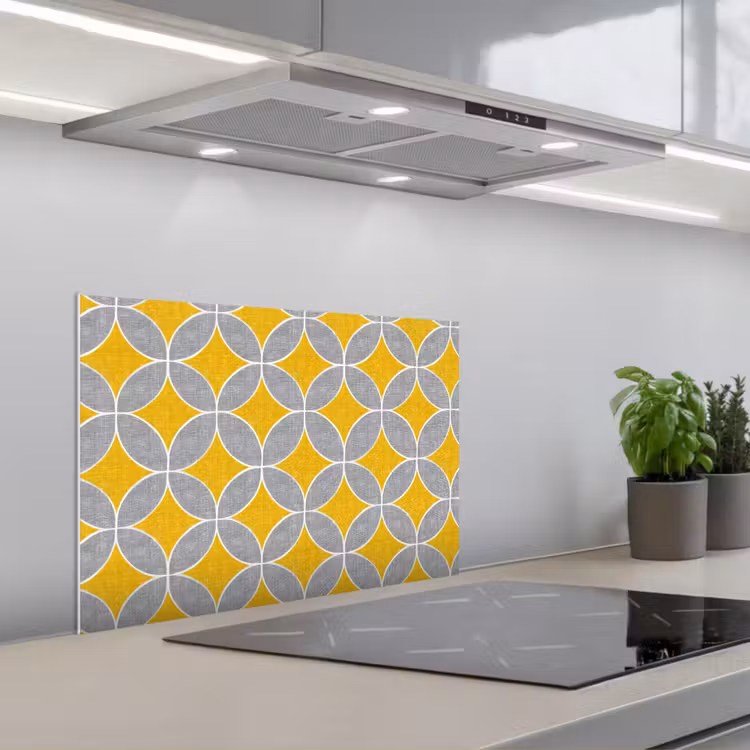 Spatscherm keuken - Geometrisch - Cirkels - Textuur - Grijs - Geel — 5