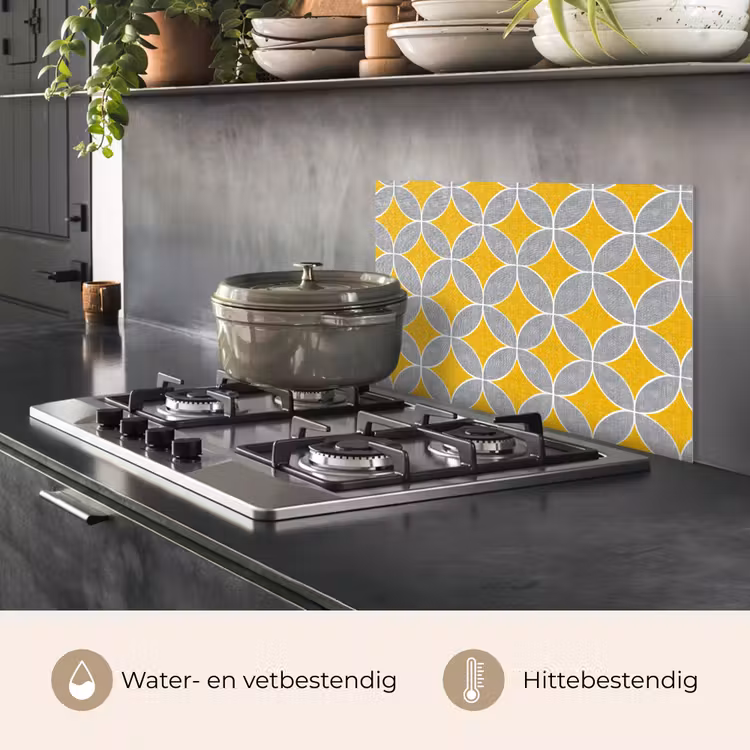 Spatscherm keuken - Geometrisch - Cirkels - Textuur - Grijs - Geel — 7