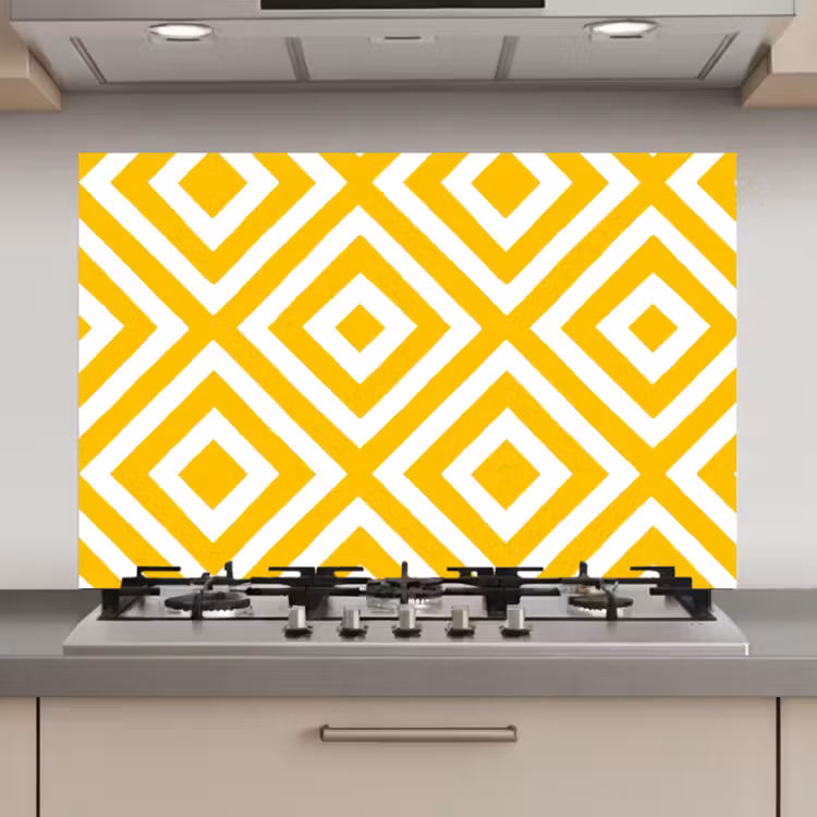 Spatscherm keuken - Geometrisch - Lijnen - Modern - Geel - Wit — 1