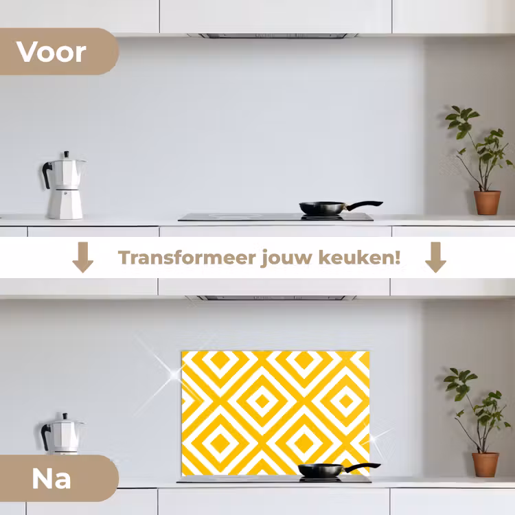 Spatscherm keuken - Geometrisch - Lijnen - Modern - Geel - Wit — 3