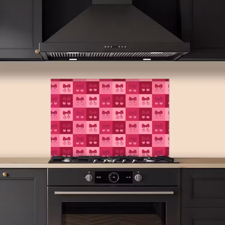 Spatscherm keuken - Kersen - Strikjes - Speels - Roze - Bordeaux — 2