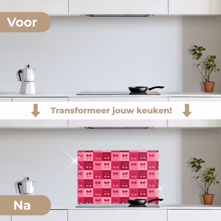 Spatscherm keuken - Kersen - Strikjes - Speels - Roze - Bordeaux — 3