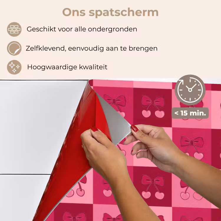 Spatscherm keuken - Kersen - Strikjes - Speels - Roze - Bordeaux — 4