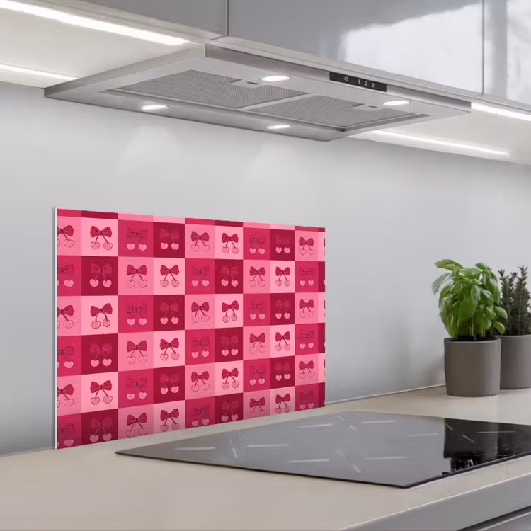 Spatscherm keuken - Kersen - Strikjes - Speels - Roze - Bordeaux — 5
