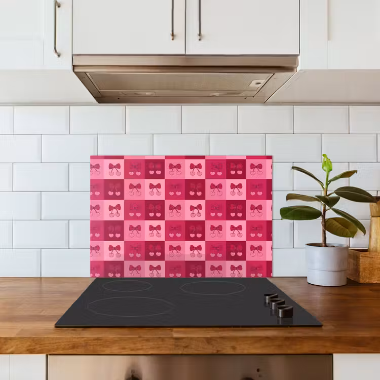 Spatscherm keuken - Kersen - Strikjes - Speels - Roze - Bordeaux — 6