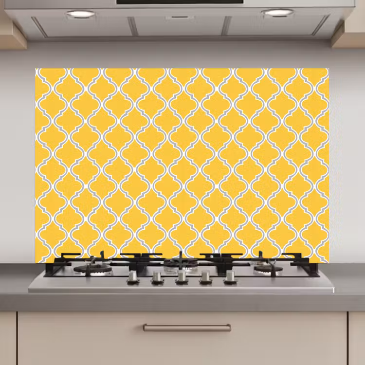 Spatscherm keuken - Lantaarn - Arabesk - Elegant - Geel — 1