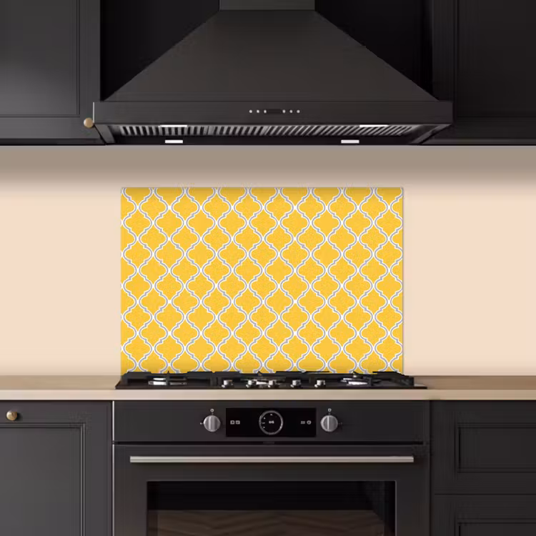 Spatscherm keuken - Lantaarn - Arabesk - Elegant - Geel — 2