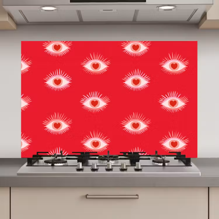 Spatscherm keuken - Ogen - Hart - Abstract - Rood - Roze — 1