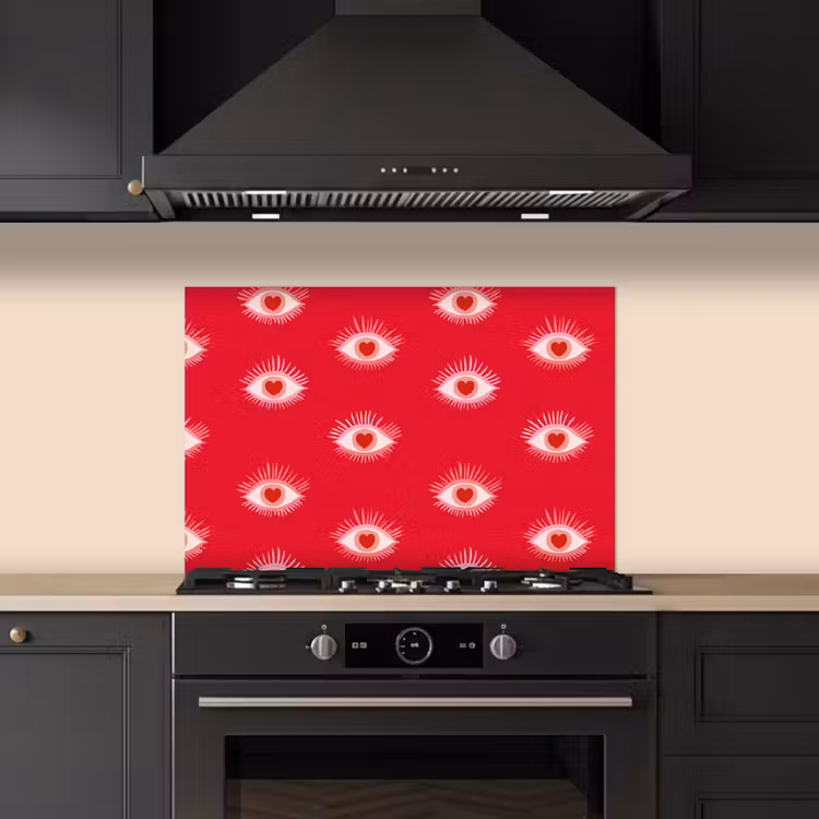 Spatscherm keuken - Ogen - Hart - Abstract - Rood - Roze — 2
