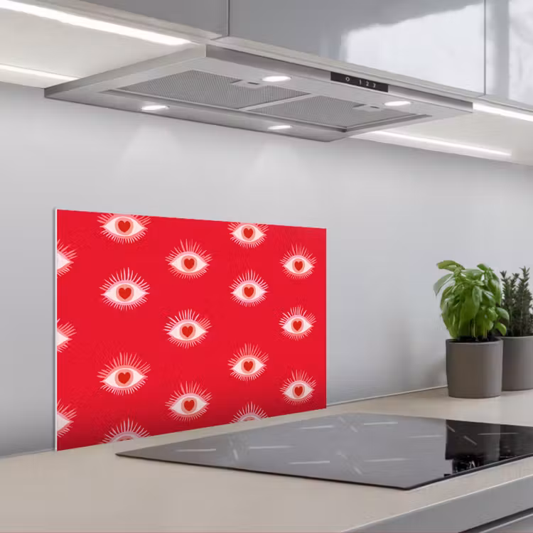 Spatscherm keuken - Ogen - Hart - Abstract - Rood - Roze — 5