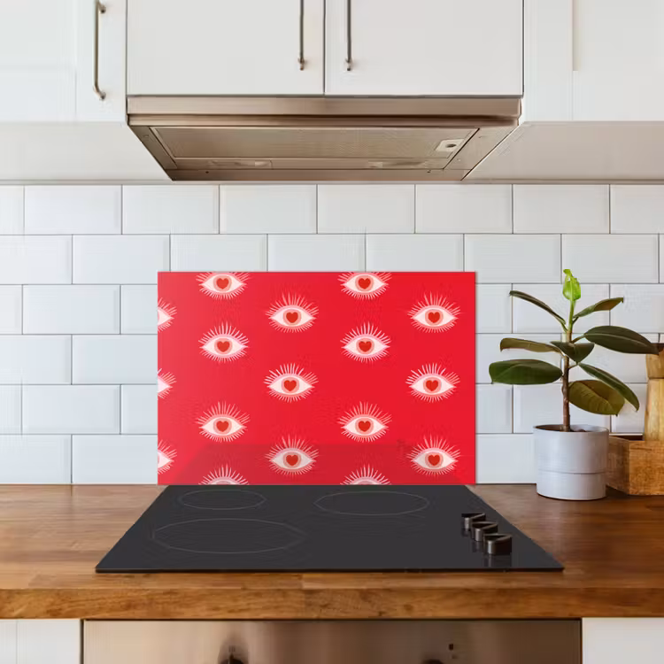Spatscherm keuken - Ogen - Hart - Abstract - Rood - Roze — 6