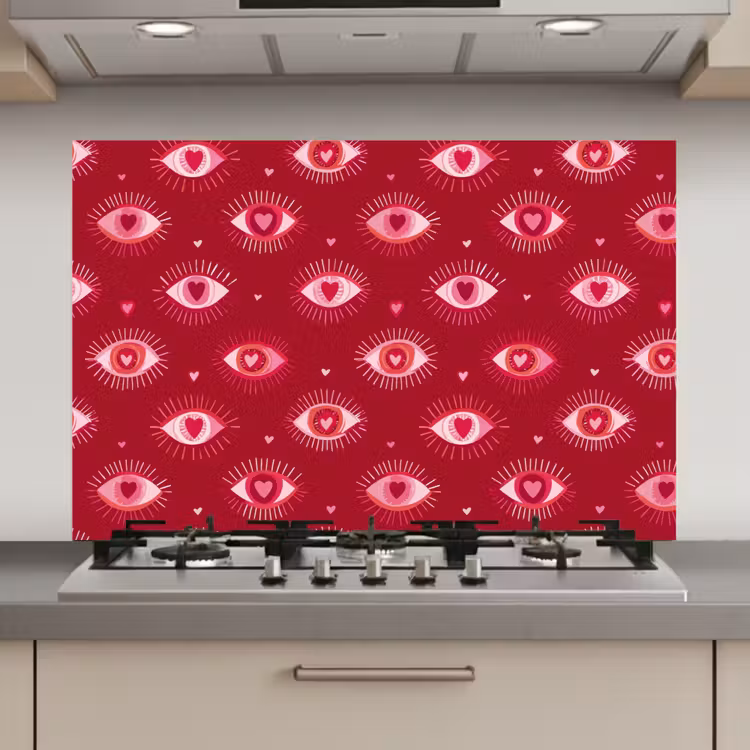 Spatscherm keuken - Ogen - Patroon - Roze - Donkerrood — 1