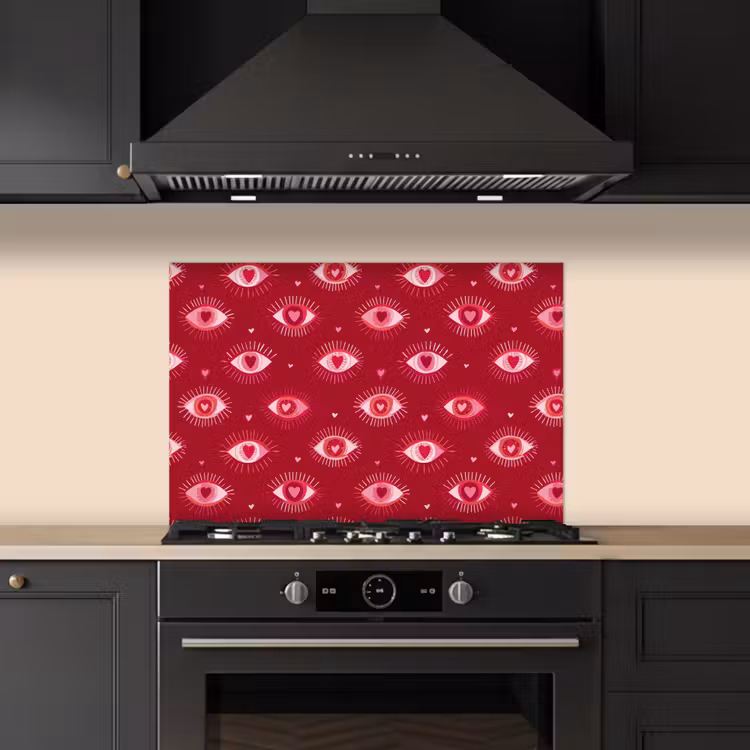 Spatscherm keuken - Ogen - Patroon - Roze - Donkerrood — 2