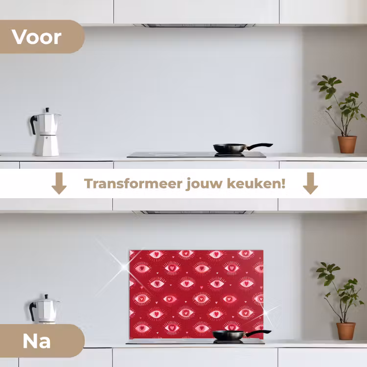 Spatscherm keuken - Ogen - Patroon - Roze - Donkerrood — 3
