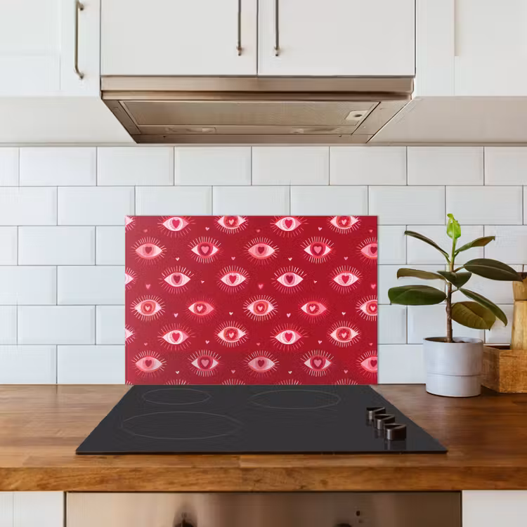 Spatscherm keuken - Ogen - Patroon - Roze - Donkerrood — 6