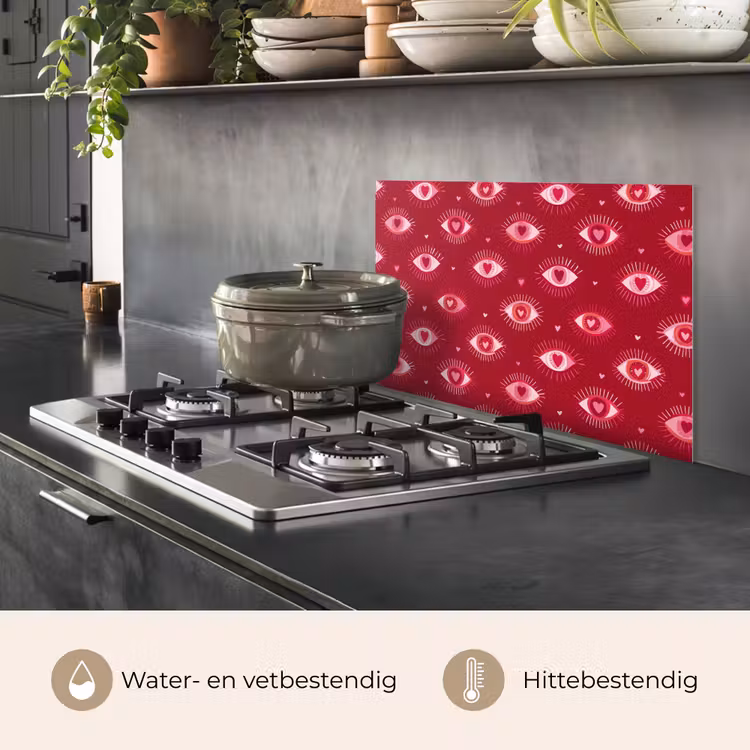 Spatscherm keuken - Ogen - Patroon - Roze - Donkerrood — 7