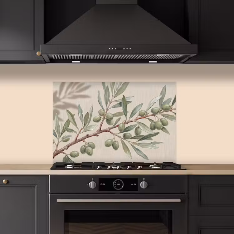 Spatscherm keuken - Olijftak - Bladeren - Natuur - Groen - Beige — 2