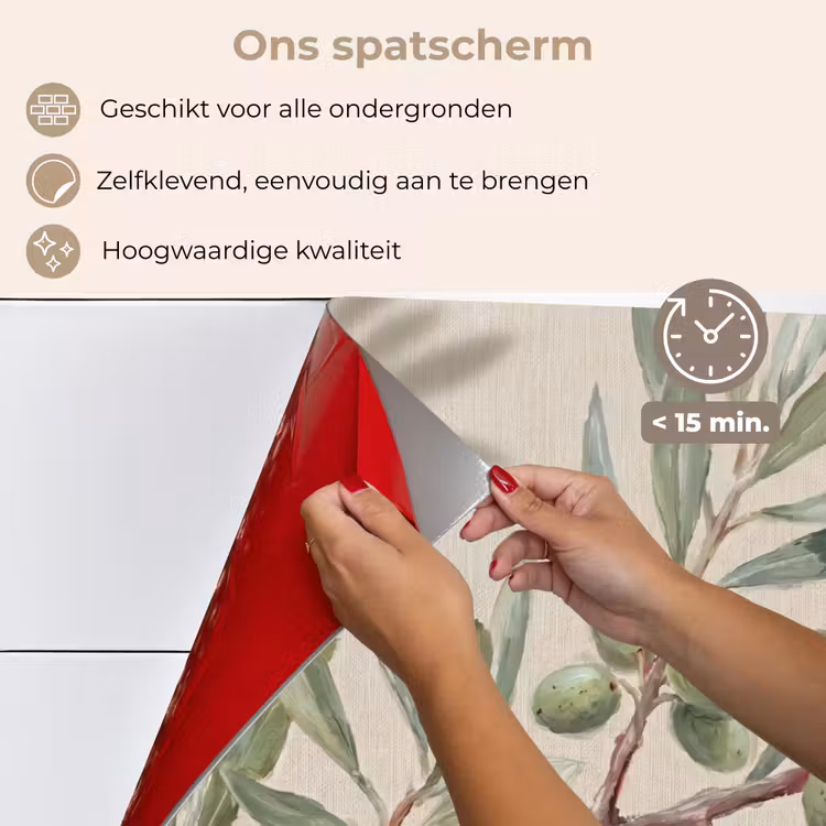 Spatscherm keuken - Olijftak - Bladeren - Natuur - Groen - Beige — 4