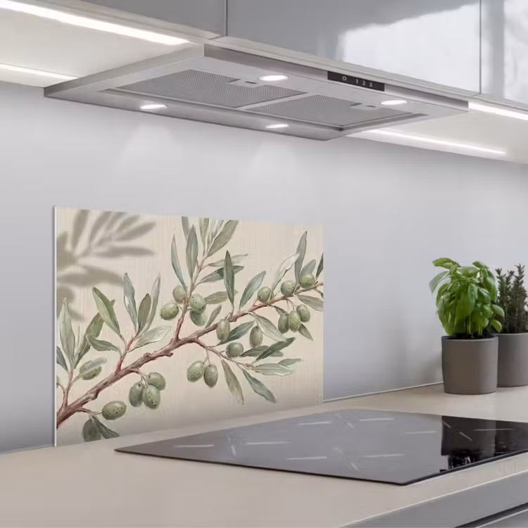 Spatscherm keuken - Olijftak - Bladeren - Natuur - Groen - Beige — 5
