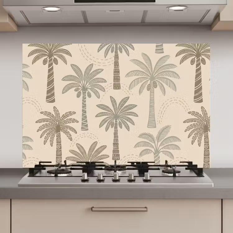 Spatscherm keuken - Palmbomen - Patroon - Tropisch - Beige — 1