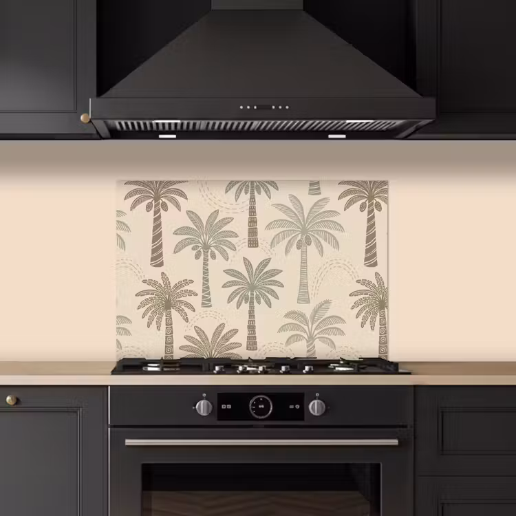 Spatscherm keuken - Palmbomen - Patroon - Tropisch - Beige — 2
