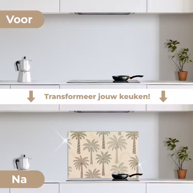 Spatscherm keuken - Palmbomen - Patroon - Tropisch - Beige — 3