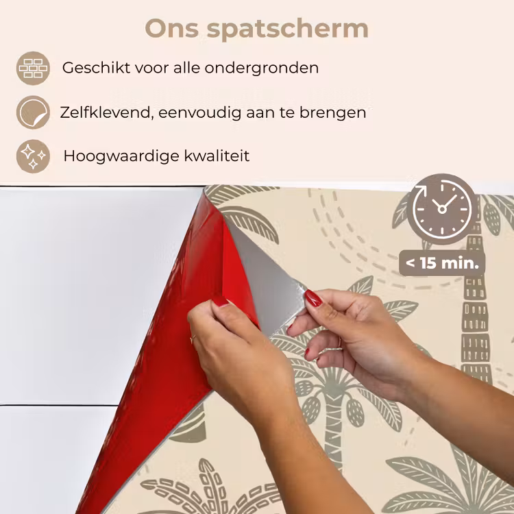 Spatscherm keuken - Palmbomen - Patroon - Tropisch - Beige — 4