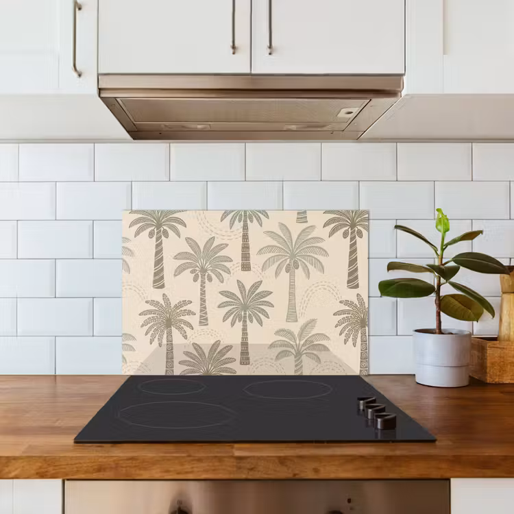 Spatscherm keuken - Palmbomen - Patroon - Tropisch - Beige — 6