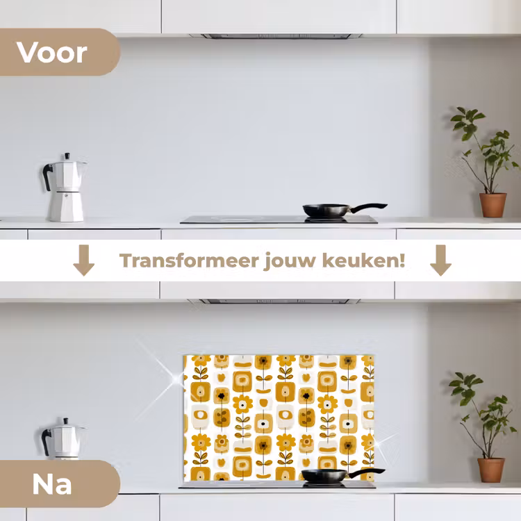 Spatscherm keuken - Retro - Abstract - Bloemen - Okergeel — 3