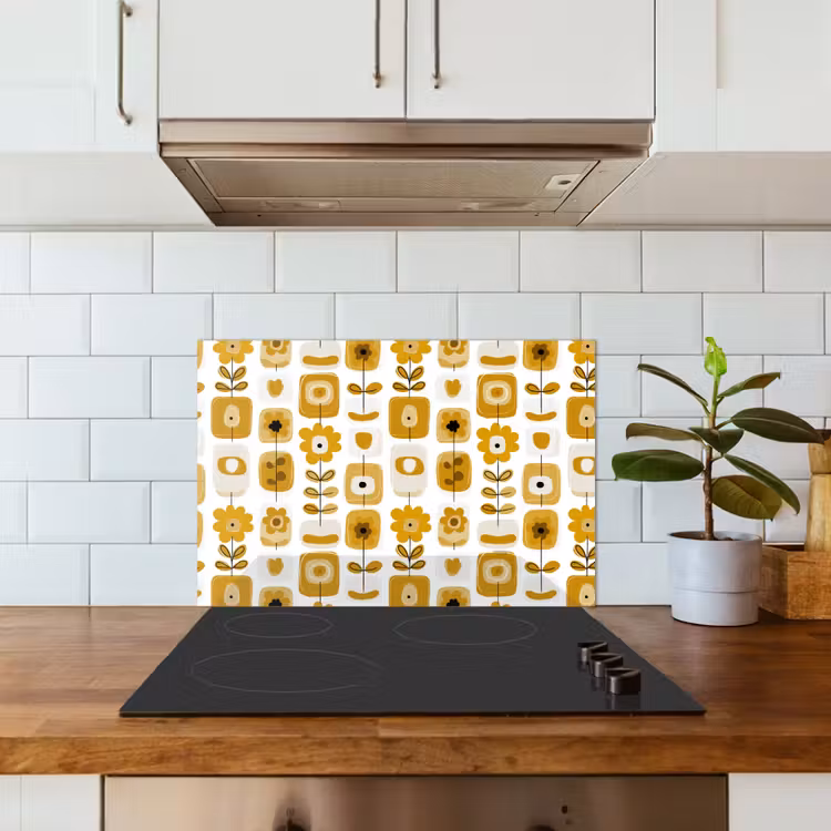 Spatscherm keuken - Retro - Abstract - Bloemen - Okergeel — 6