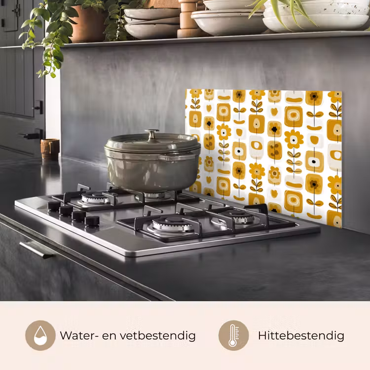 Spatscherm keuken - Retro - Abstract - Bloemen - Okergeel — 7