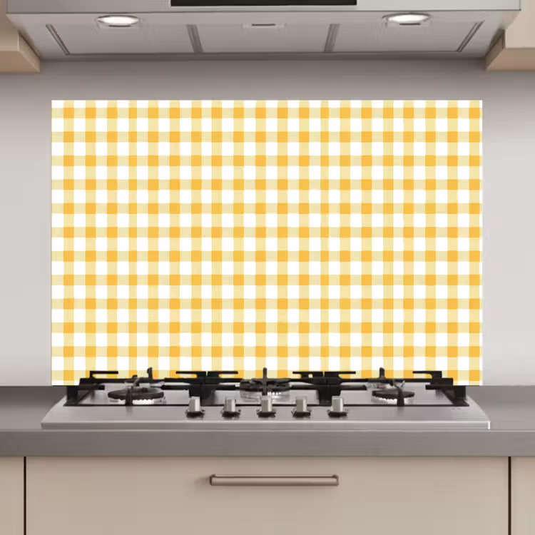 Spatscherm keuken - Ruit - Gingham - Klassiek - Geel en Wit — 1
