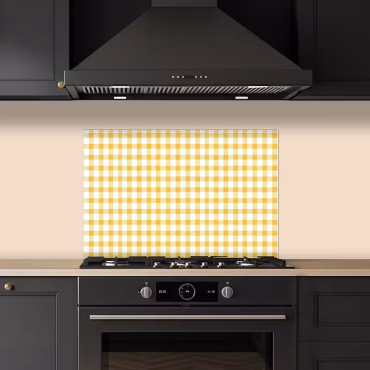 Spatscherm keuken - Ruit - Gingham - Klassiek - Geel en Wit — 2