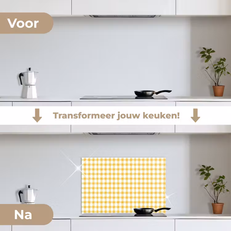 Spatscherm keuken - Ruit - Gingham - Klassiek - Geel en Wit — 3