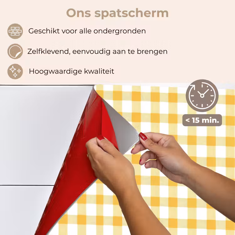 Spatscherm keuken - Ruit - Gingham - Klassiek - Geel en Wit — 4