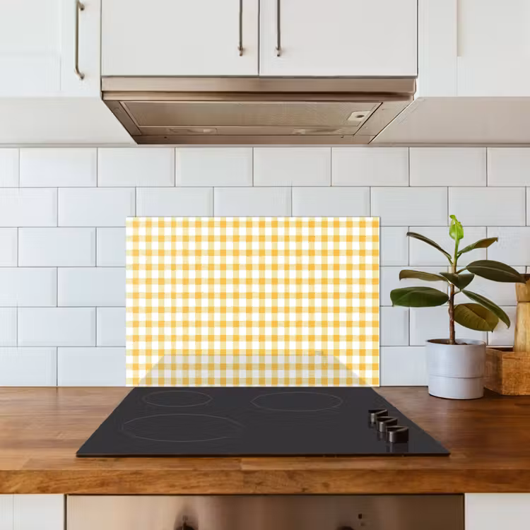 Spatscherm keuken - Ruit - Gingham - Klassiek - Geel en Wit — 6