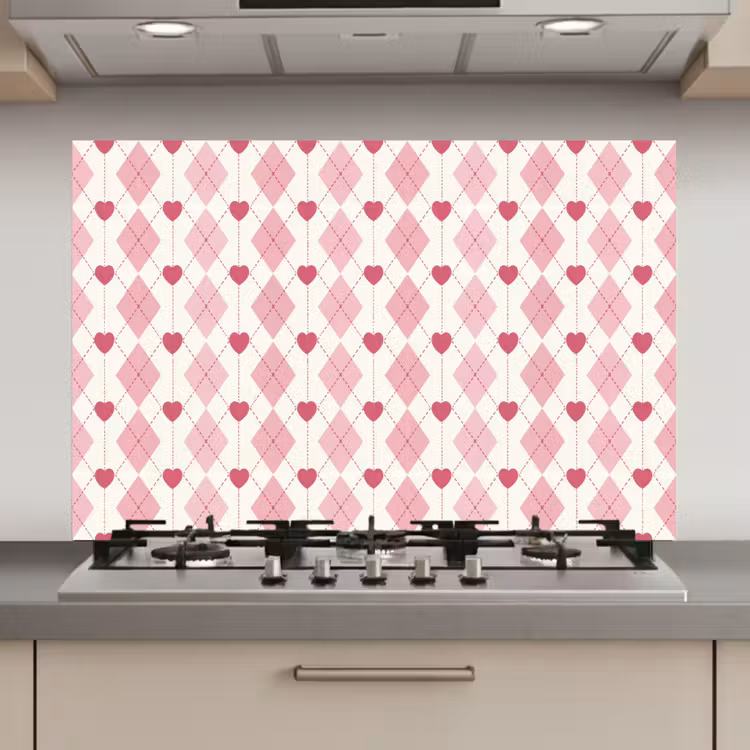 Spatscherm keuken - Ruiten - Klassiek - Roze - Wit — 1