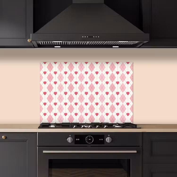Spatscherm keuken - Ruiten - Klassiek - Roze - Wit — 2
