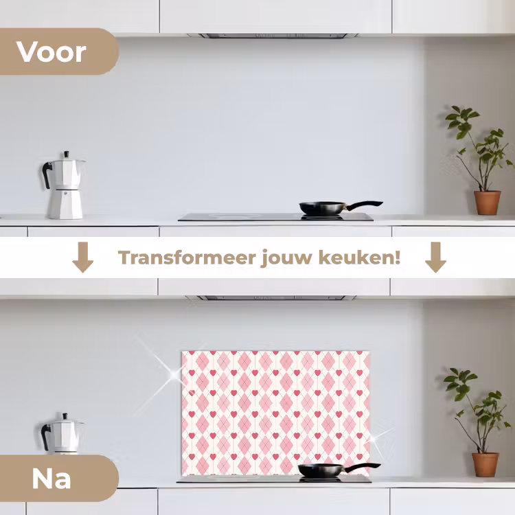 Spatscherm keuken - Ruiten - Klassiek - Roze - Wit — 3
