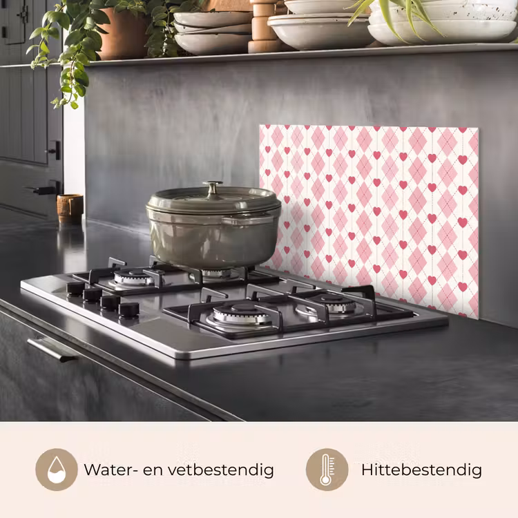 Spatscherm keuken - Ruiten - Klassiek - Roze - Wit — 7