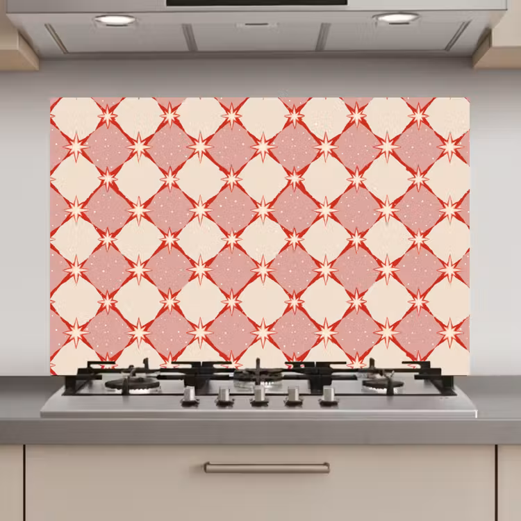 Spatscherm keuken - Ruiten - Sterren - Vintage - Oudroze - Rood — 1