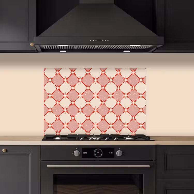 Spatscherm keuken - Ruiten - Sterren - Vintage - Oudroze - Rood — 2