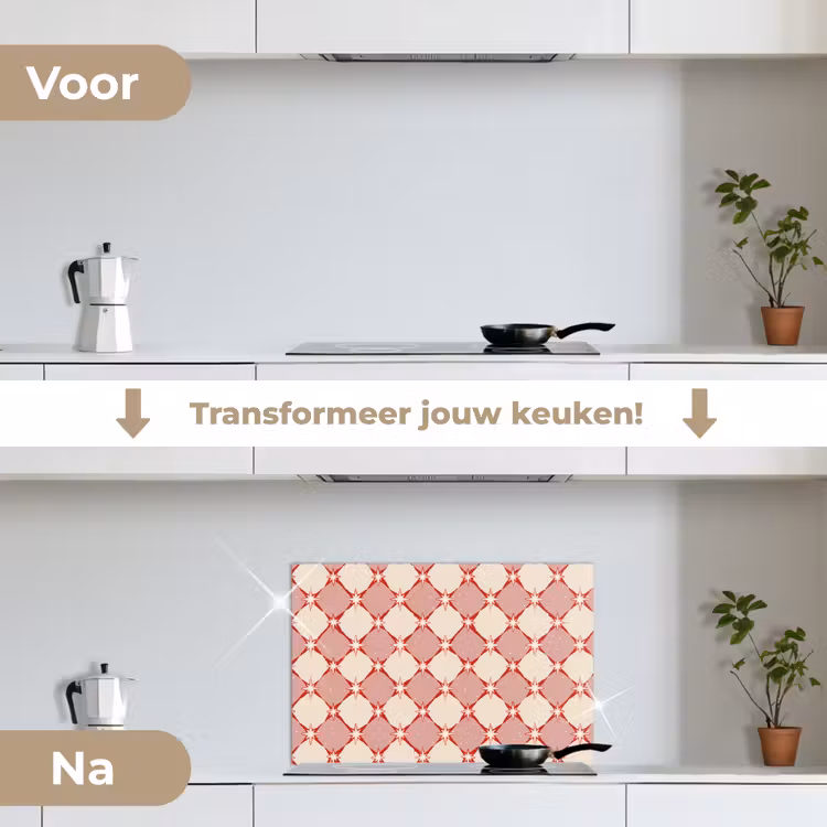 Spatscherm keuken - Ruiten - Sterren - Vintage - Oudroze - Rood — 3