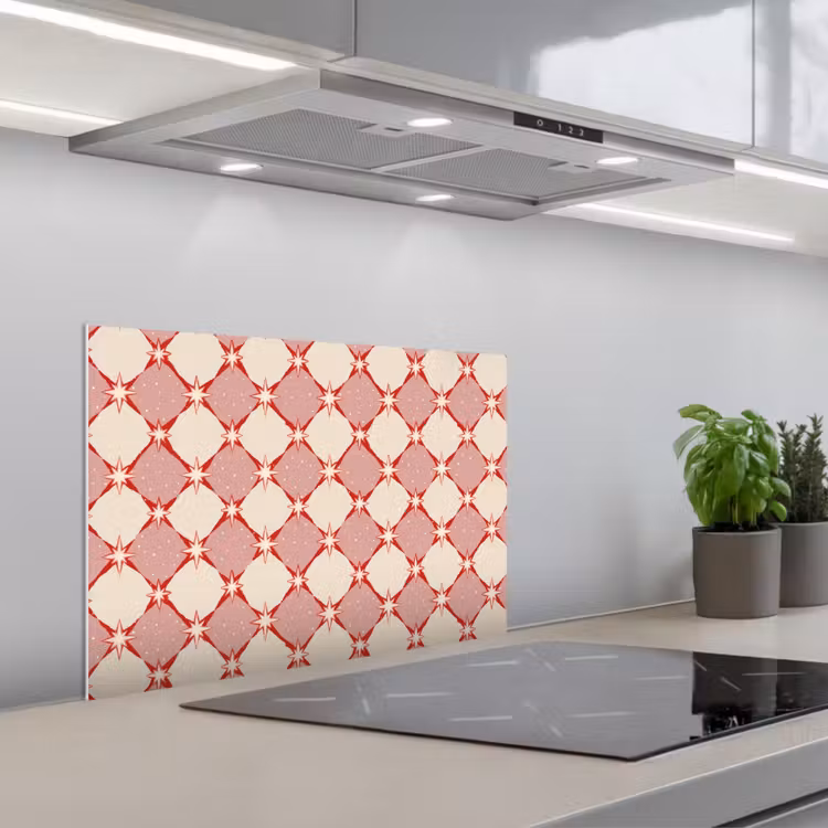 Spatscherm keuken - Ruiten - Sterren - Vintage - Oudroze - Rood — 5