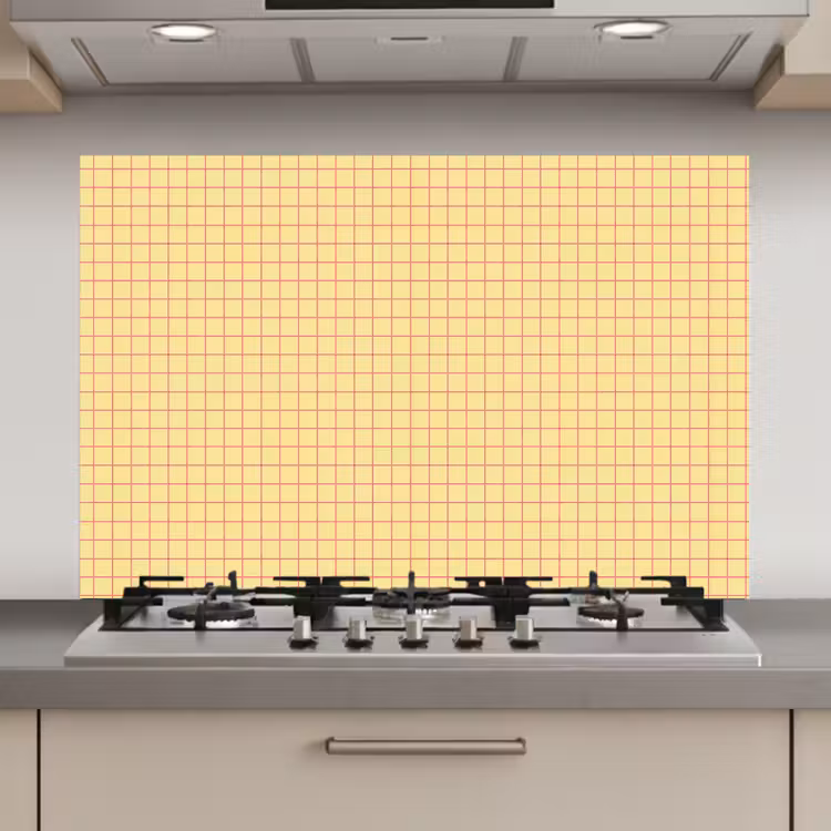 Spatscherm keuken - Ruitjes - Grid - Minimalistisch - Geel - Roze — 1