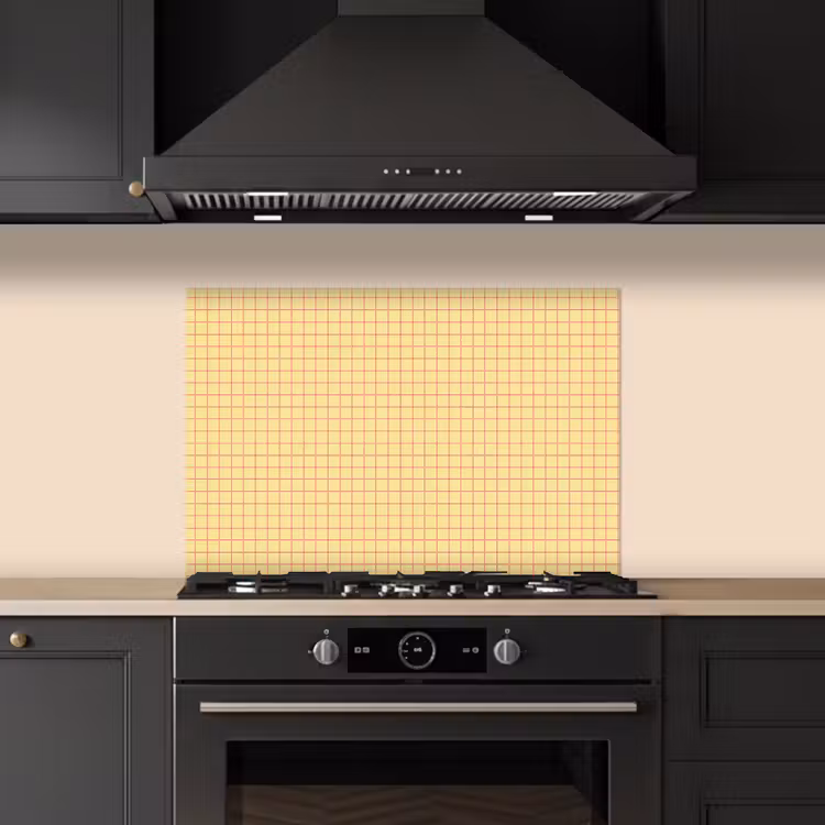 Spatscherm keuken - Ruitjes - Grid - Minimalistisch - Geel - Roze — 2