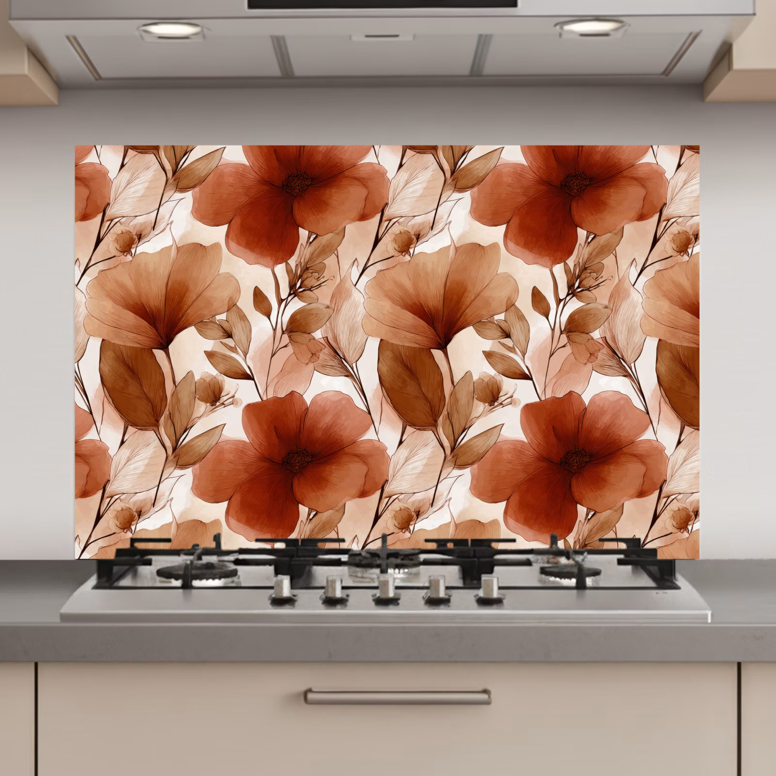 Spatscherm keuken - Bloemen - Aquarel - Botanisch - Terracotta — 1
