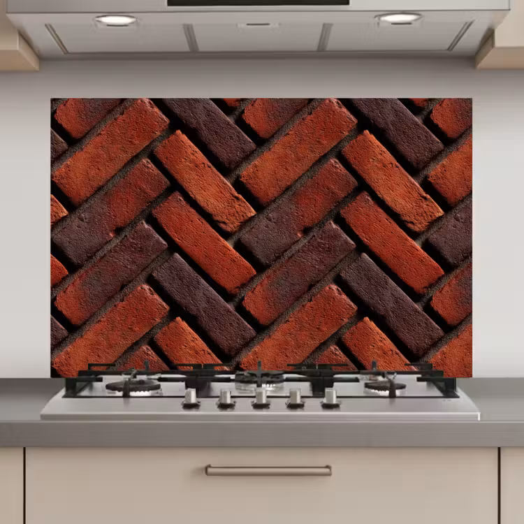 Spatscherm keuken - Bakstenen - Visgraat - Structuur - Roodbruin — 1
