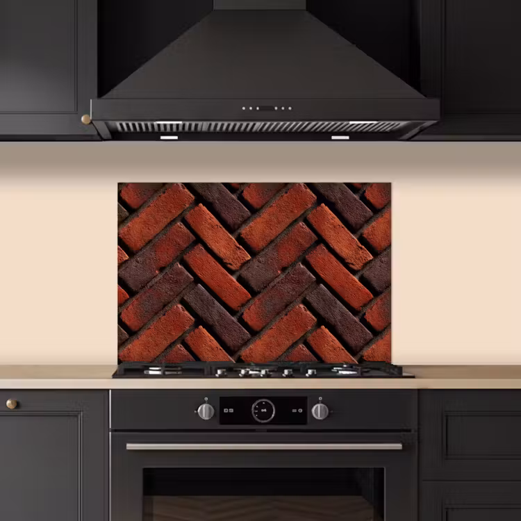Spatscherm keuken - Bakstenen - Visgraat - Structuur - Roodbruin — 2